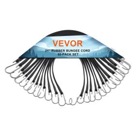 VEVOR 50 Piece Flat Bungee Cord, 19.8 mm Heavy Duty Bungee Straps with Steel S-Hooks, 21" Elastic Bungee Rope for Cargo, Tarps, Trucks and Tent,