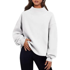 Casual Style Fleece Shirt Thick Half Turtleneck Loose Women's Sweater (Option: White-S)