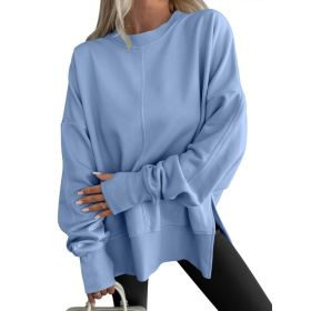 Fashion Casual Round Neck Pullover Loose Sports Long-sleeved Sweater (Option: Blue-S)