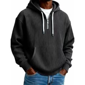 Men's Solid-Colored Corduroy Long-Sleeve Hoodie For Sports And Casual Wear (Option: Black-S)