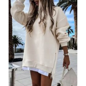 Fall Winter Fashion Stitching Side Zipper Design Pullover Sweater For Women (Option: Apricot-S)