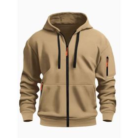 Zipper Hooded Sweatshirt Men's Sports Casual Cardigan Coat (Option: Camel-S)