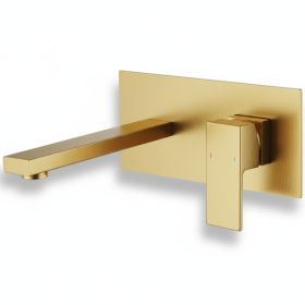 Wall Mount Faucet For Bathroom Sink Or Bathtub, Single Handle 2 Holes Brass Rough-in Valve Included, Brushed Gold[Unable Ship Weekends, TK/TEMU O (Option: defaulttitle)